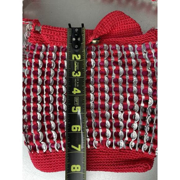 Vintage Upcycled Soda Can Pop Top Tab Handbag Red Crocheted Boho Shoulder Bag - Picture 7 of 7
